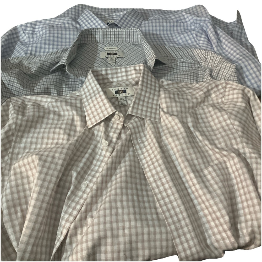 Joseph Abboud Dress Shirts (Lot of 3)  Mens 16.5 34/35 Tan Plaid Egyptian Cotton - Picture 6 of 8